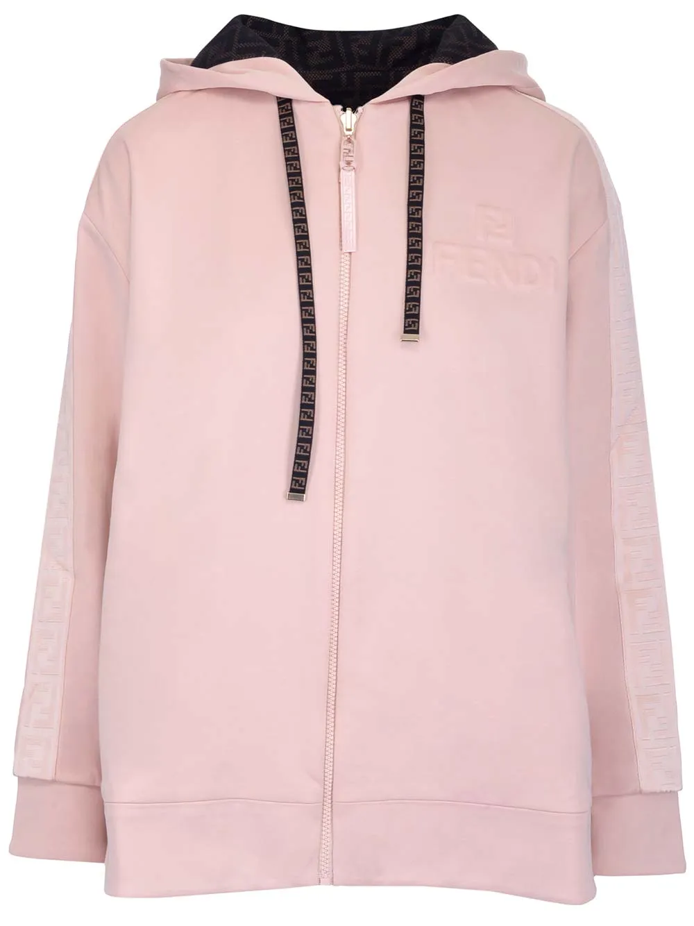 Fendi FF Logo Drawstring Zipped Hoodie