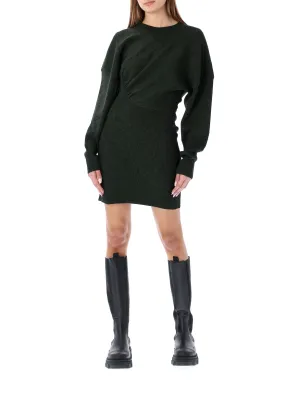 Ganni Gathered-Detail Crewneck Mini dress