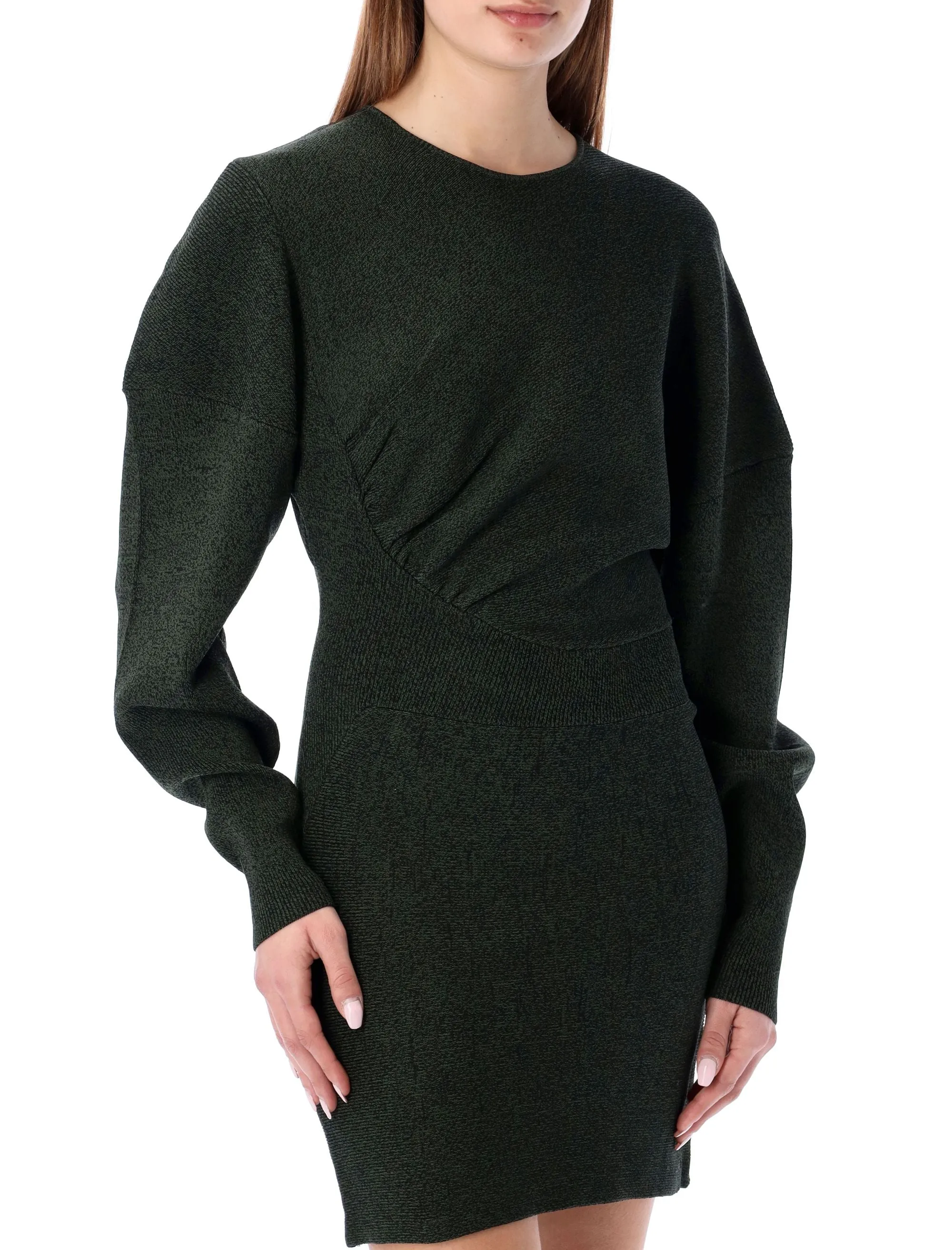 Ganni Gathered-Detail Crewneck Mini dress
