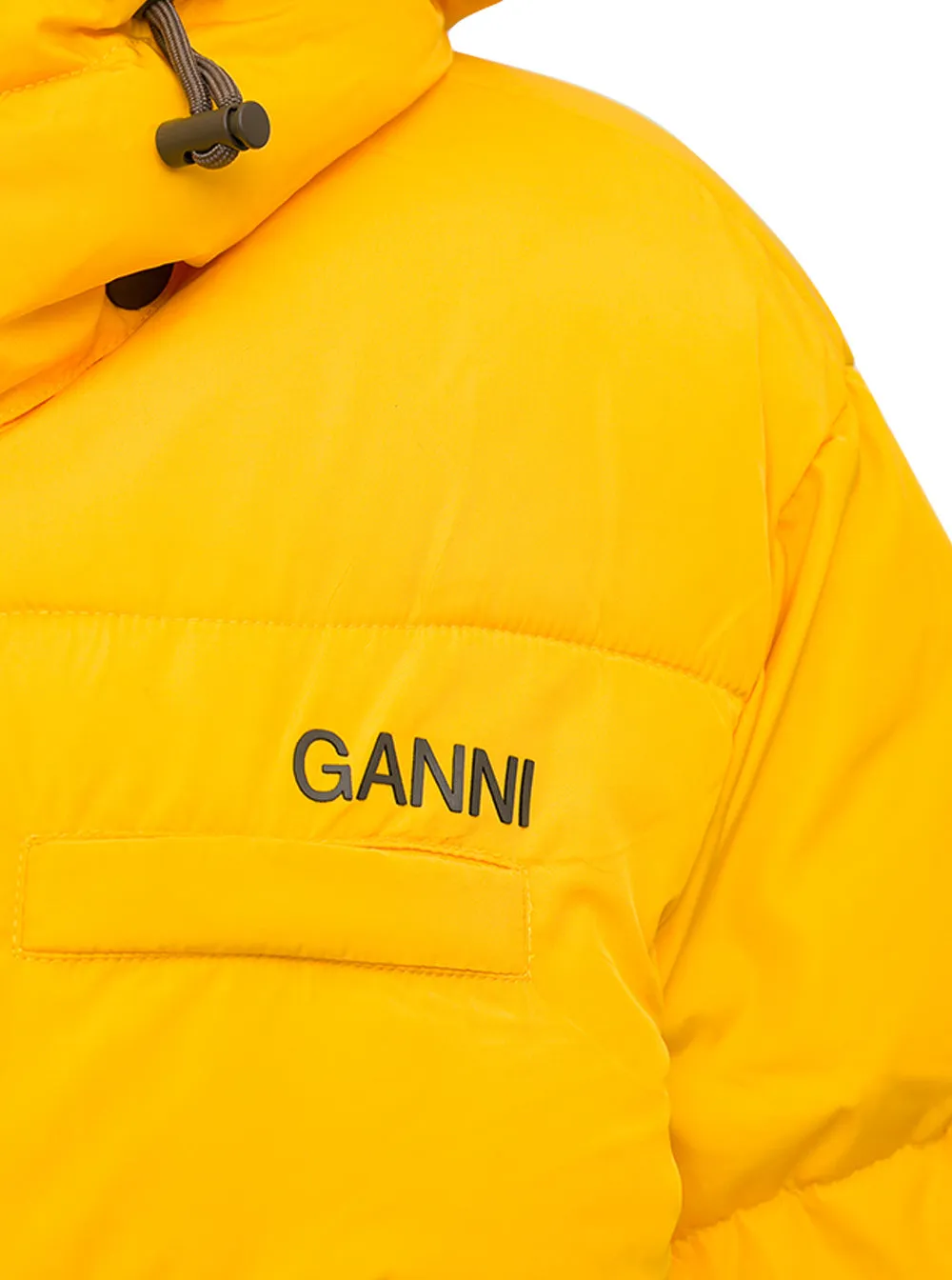 Ganni Logo Print Hooded Puffer Coat