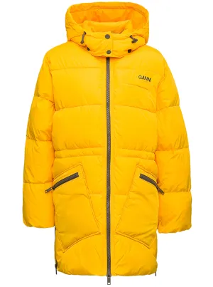 Ganni Logo Print Hooded Puffer Coat