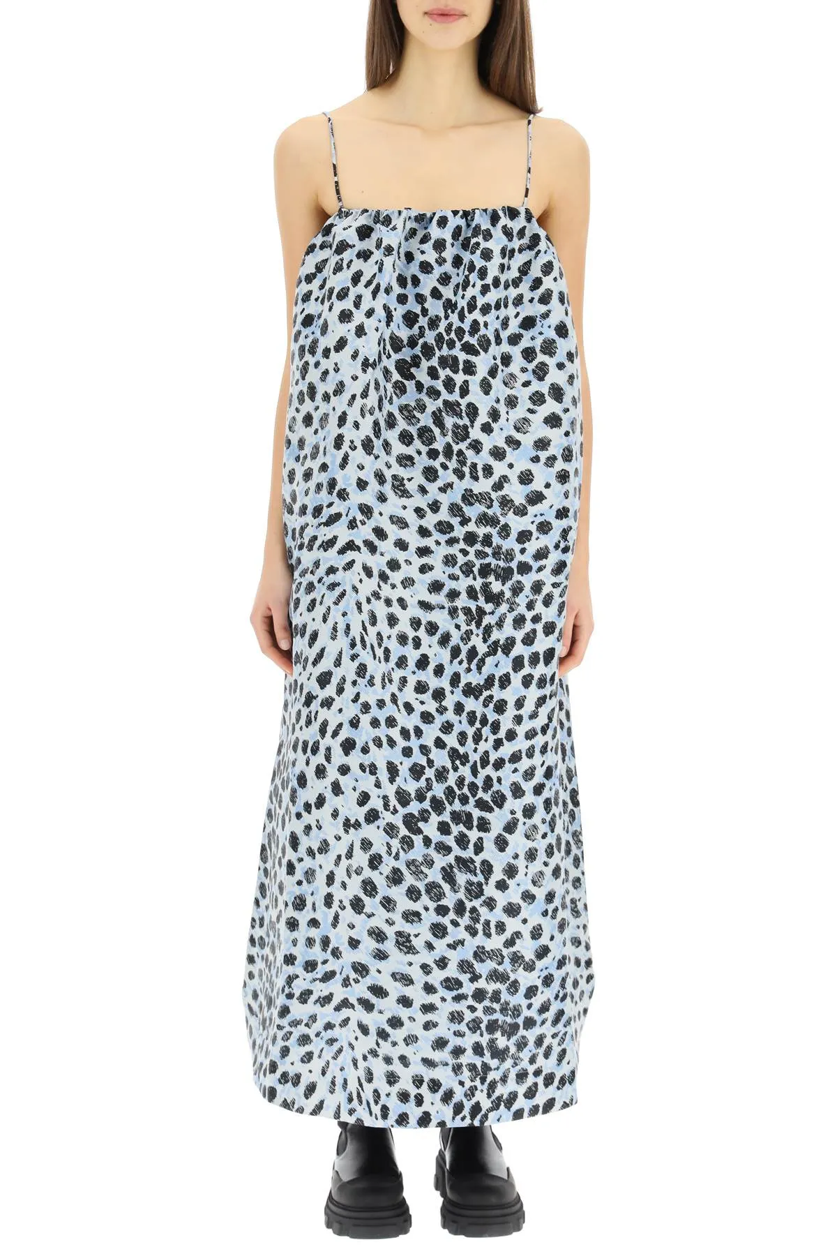 Ganni Printed Square-Neck Midi Dress