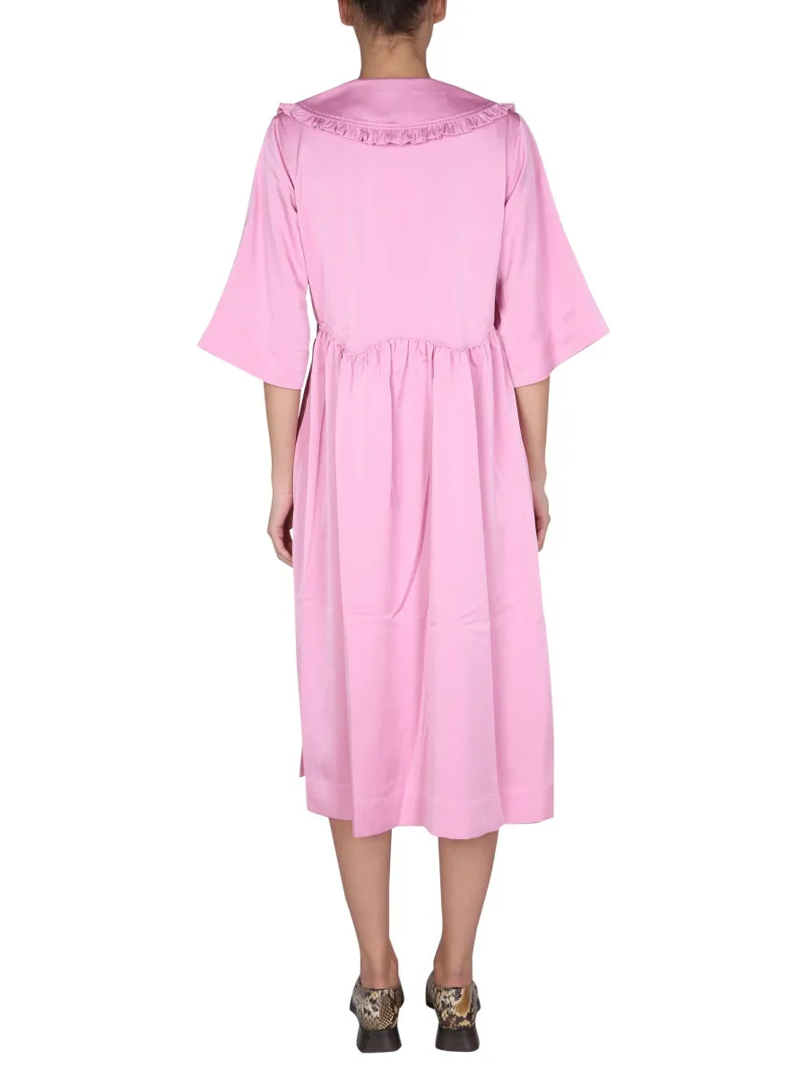 Ganni Ruffled Oversized Satin Wrap Dress