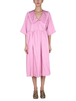 Ganni Ruffled Oversized Satin Wrap Dress
