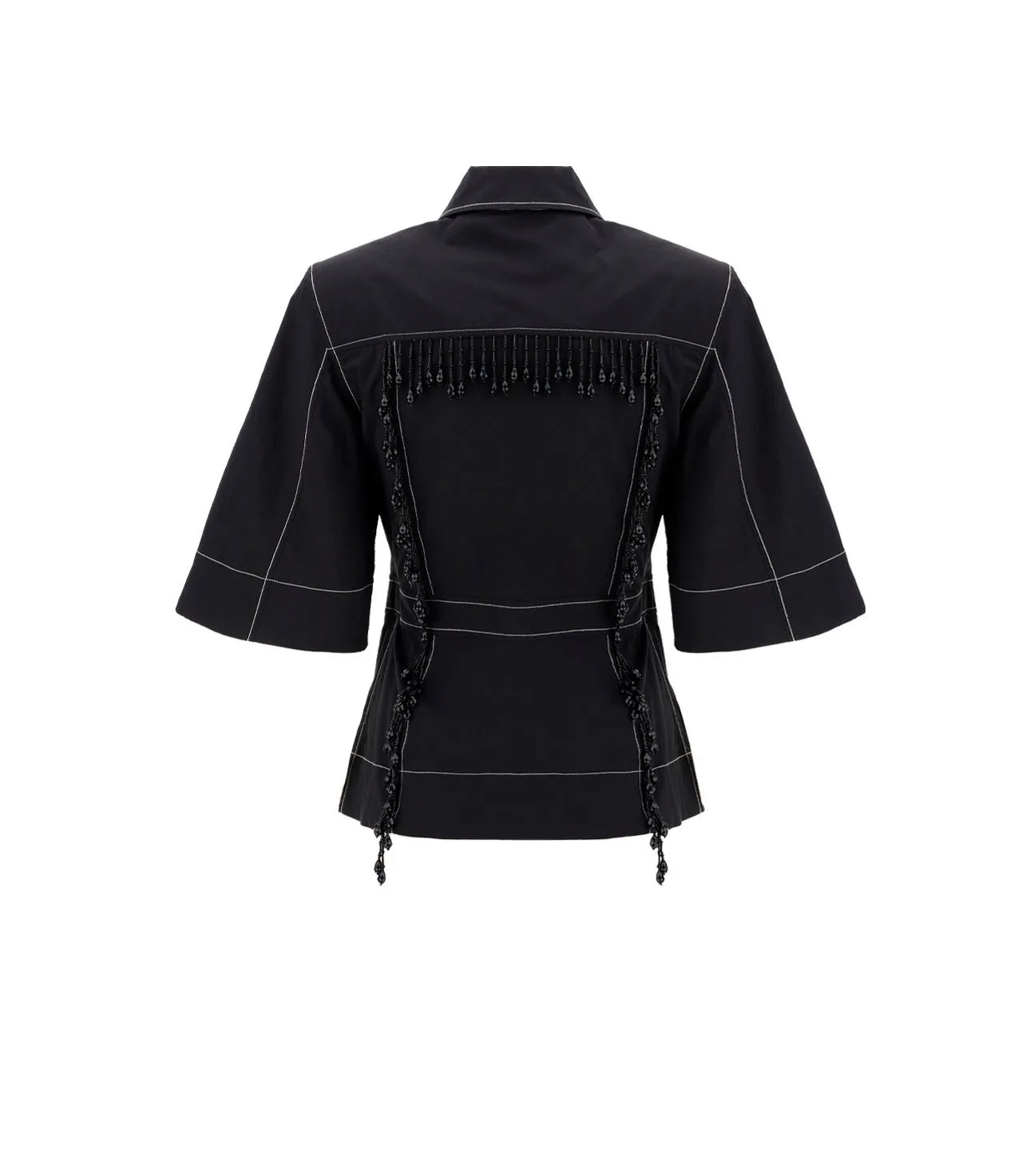Ganni Short-Sleeved Beaded Wrap-Style Shirt