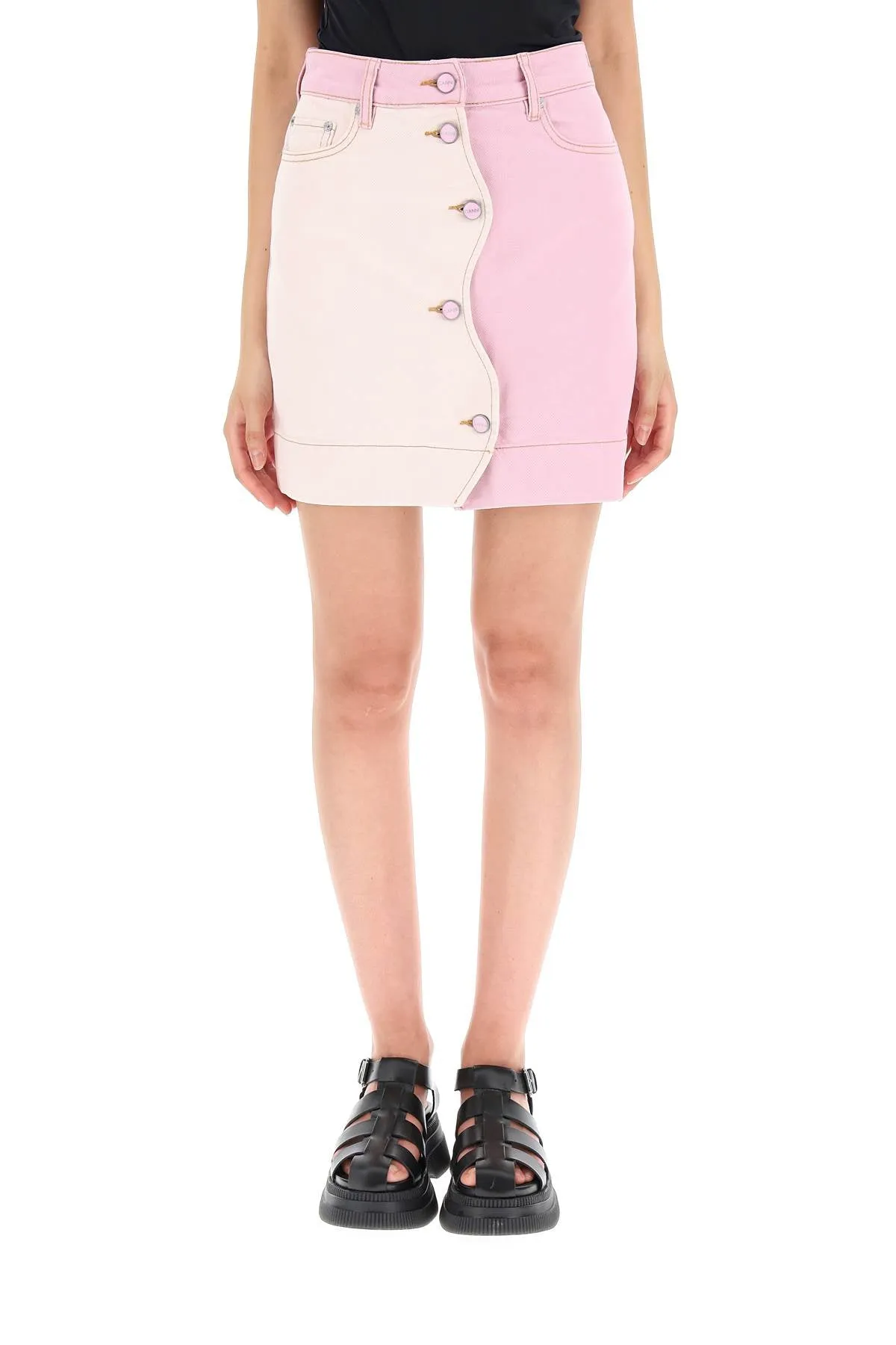 Ganni Two Tone Denim Mini Skirt