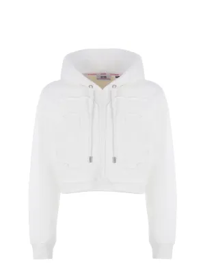GCDS Frayed-Cut Logo Lettering Cropped Hoodie