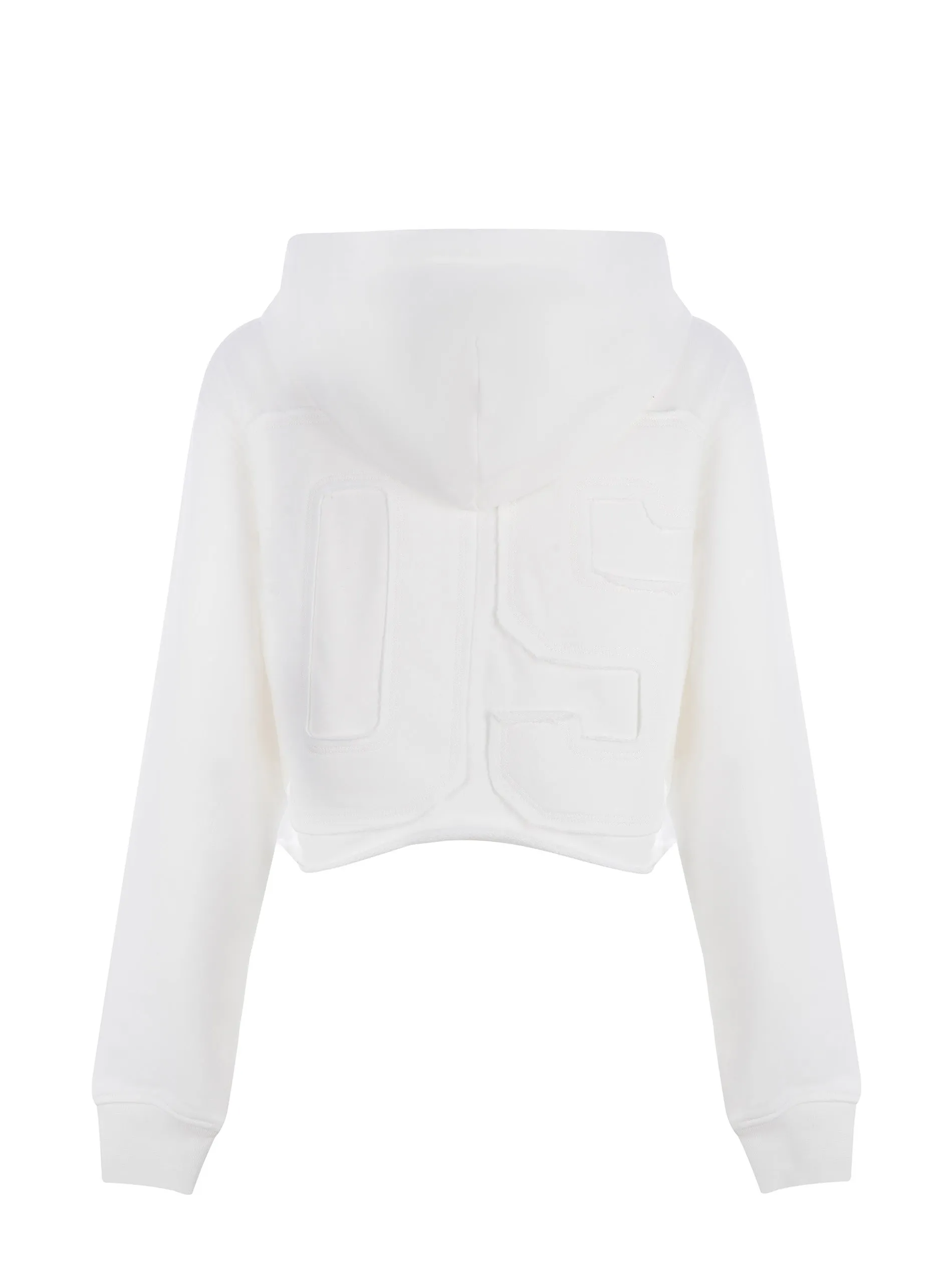 GCDS Frayed-Cut Logo Lettering Cropped Hoodie