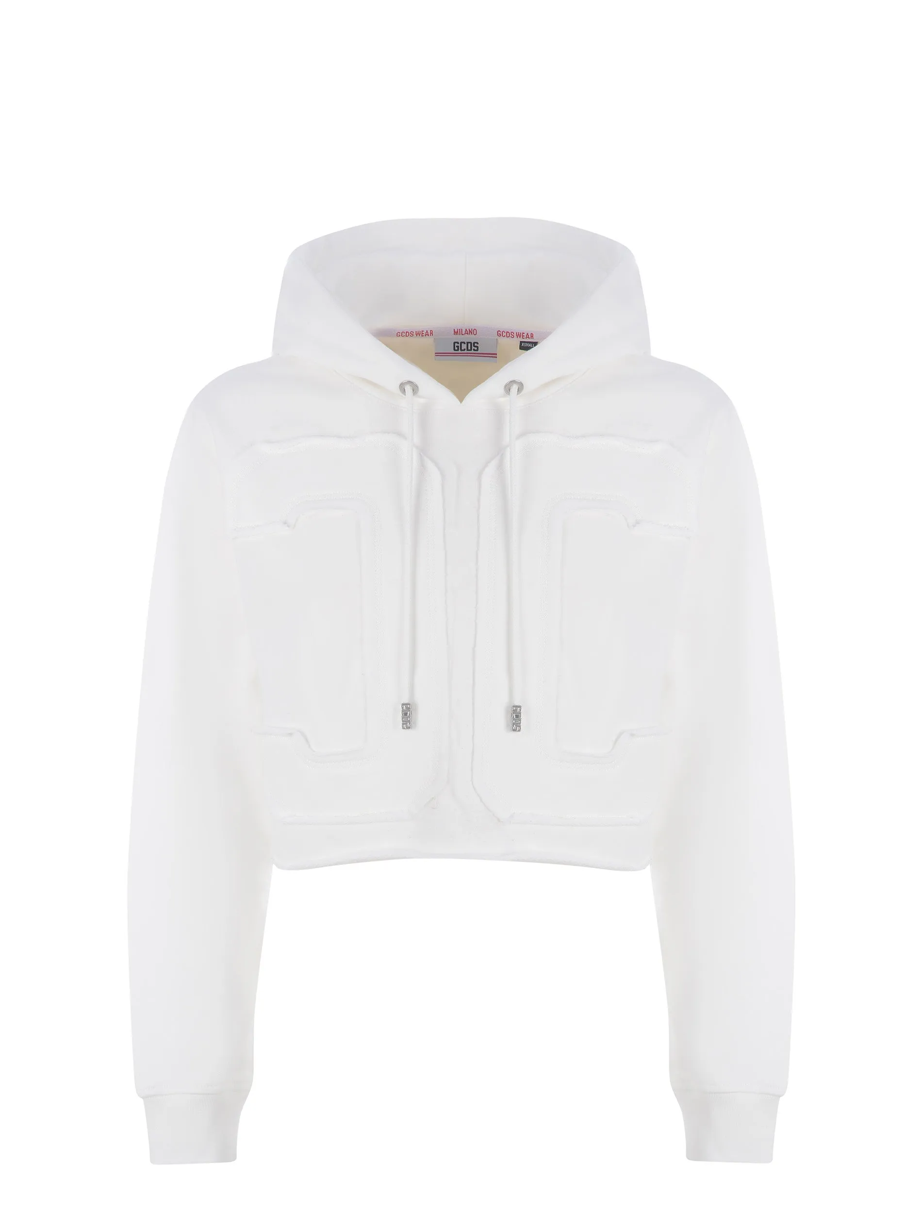 GCDS Frayed-Cut Logo Lettering Cropped Hoodie