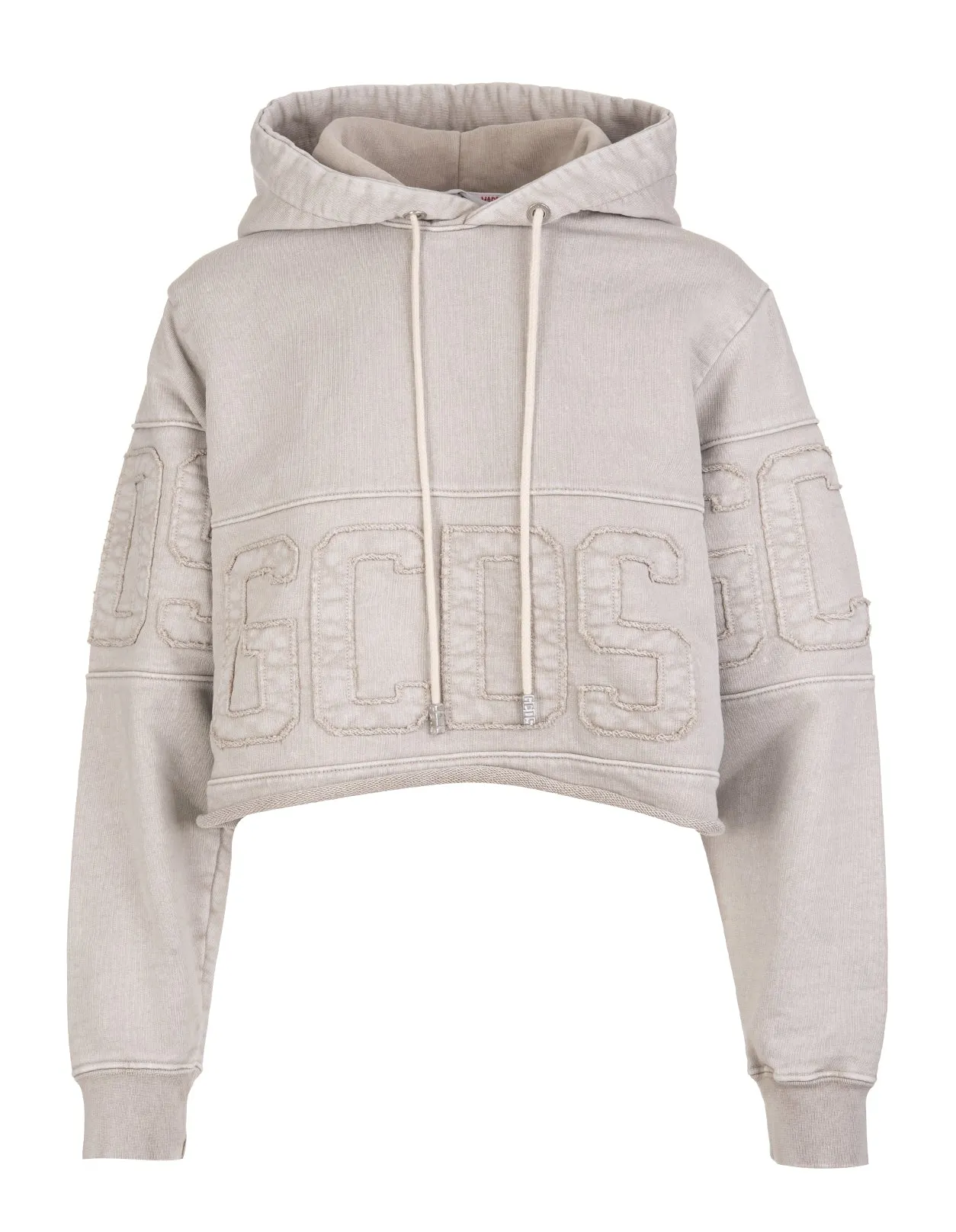 GCDS Overdyed Logo Band Cropped Hoodie