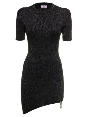 GCDS Ribbed Lurex Asymmetrical Mini Dress