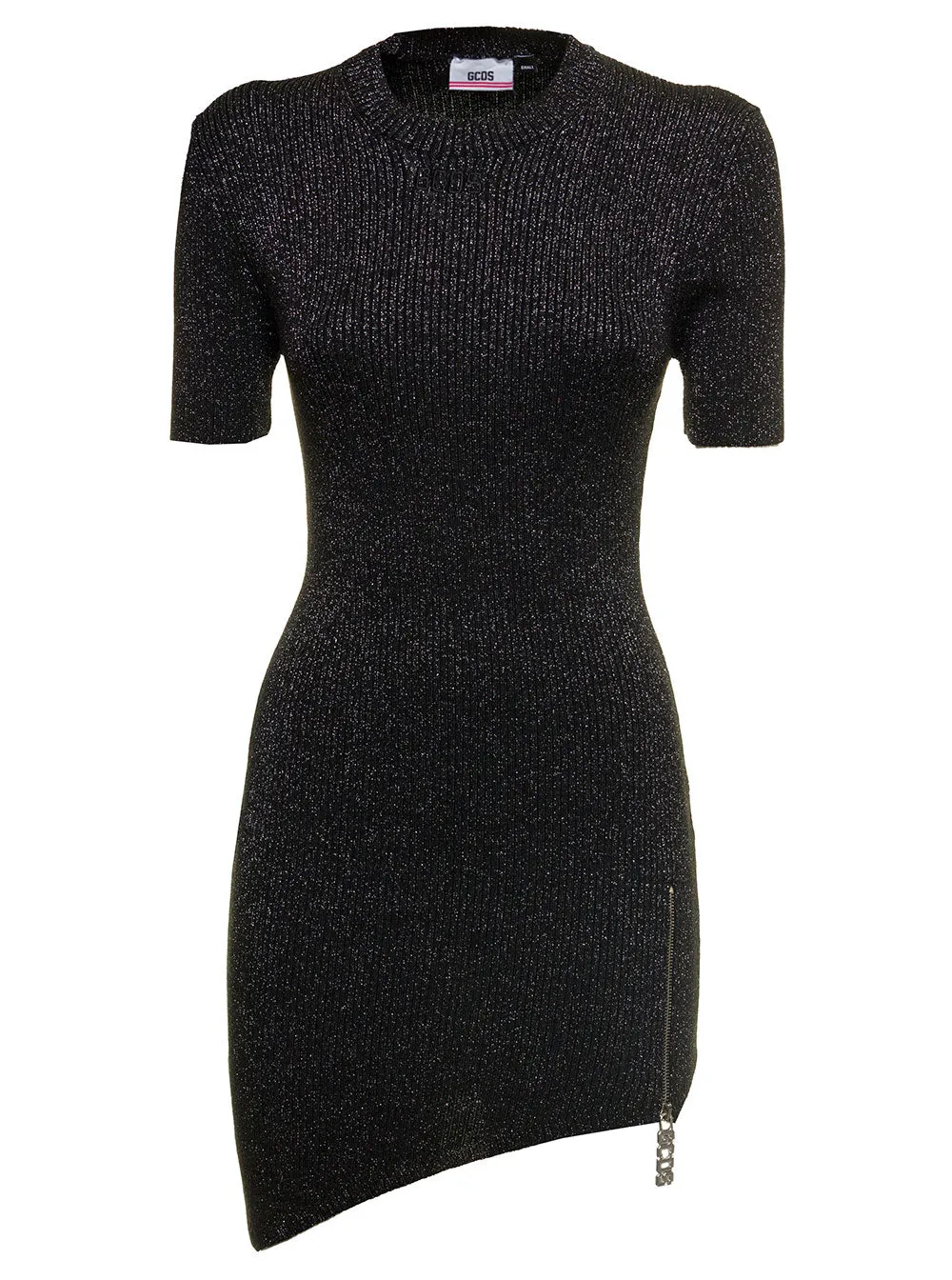 GCDS Ribbed Lurex Asymmetrical Mini Dress