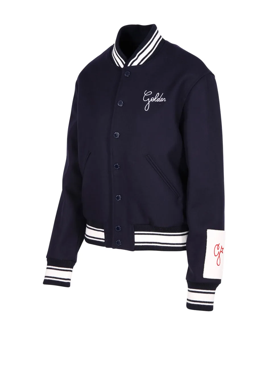 Golden Goose Deluxe Brand Logo Embroidered Striped Baseball Jacket