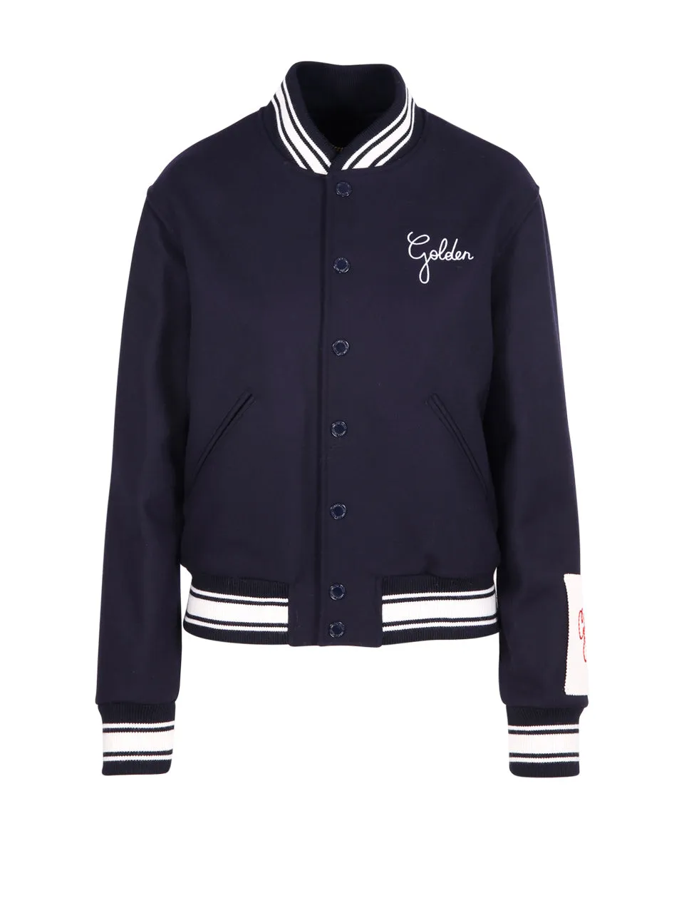 Golden Goose Deluxe Brand Logo Embroidered Striped Baseball Jacket