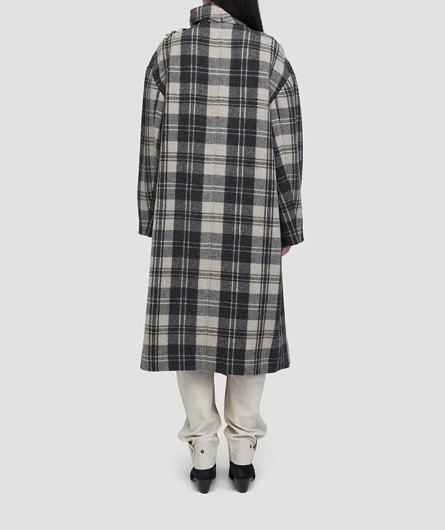 Isabel Marant Fleming Checked Fringed Long-Sleeved Coat