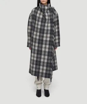 Isabel Marant Fleming Checked Fringed Long-Sleeved Coat