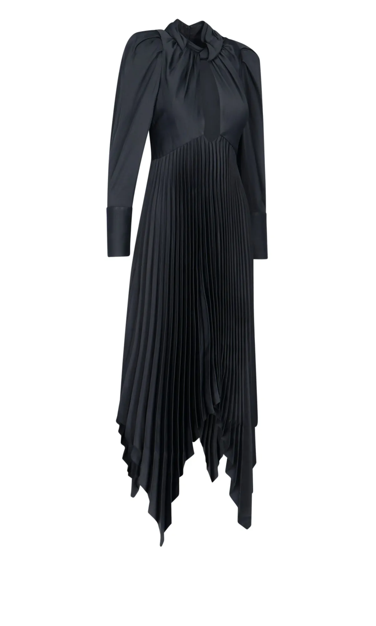 Khaite Puff-Sleeved Keyhole Neck Midi Dress