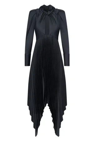 Khaite Puff-Sleeved Keyhole Neck Midi Dress