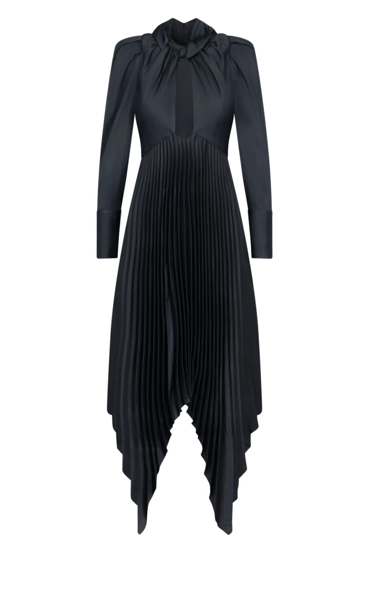 Khaite Puff-Sleeved Keyhole Neck Midi Dress