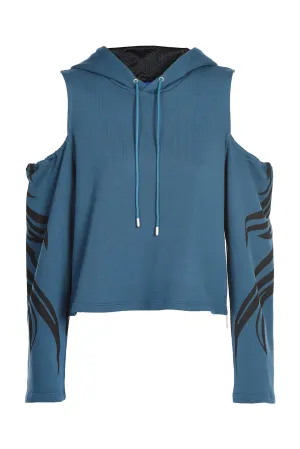 Koch Cold-Shoulder Drawstring Hoodie