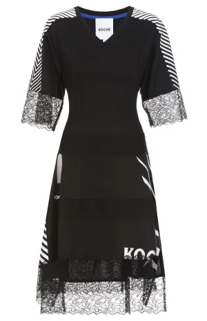Koch Lace Detailed V-Neck Dress