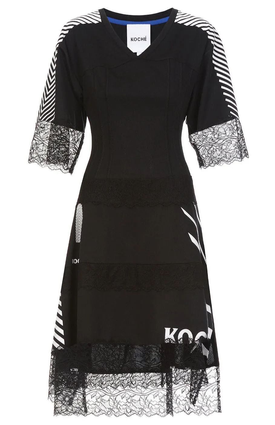 Koch Lace Detailed V-Neck Dress