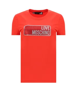 Love Moschino Glitter Logo Printed Crewneck T-Shirt