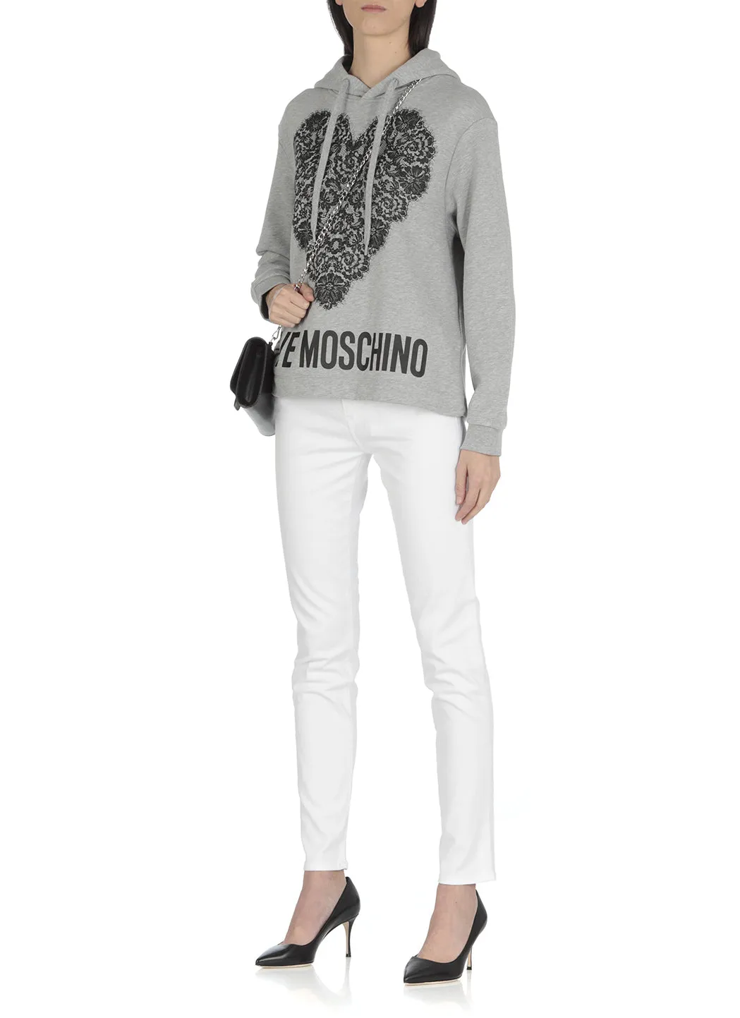 Love Moschino Lace Heart Logo Print Hoodie