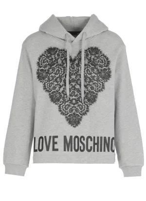 Love Moschino Lace Heart Logo Print Hoodie