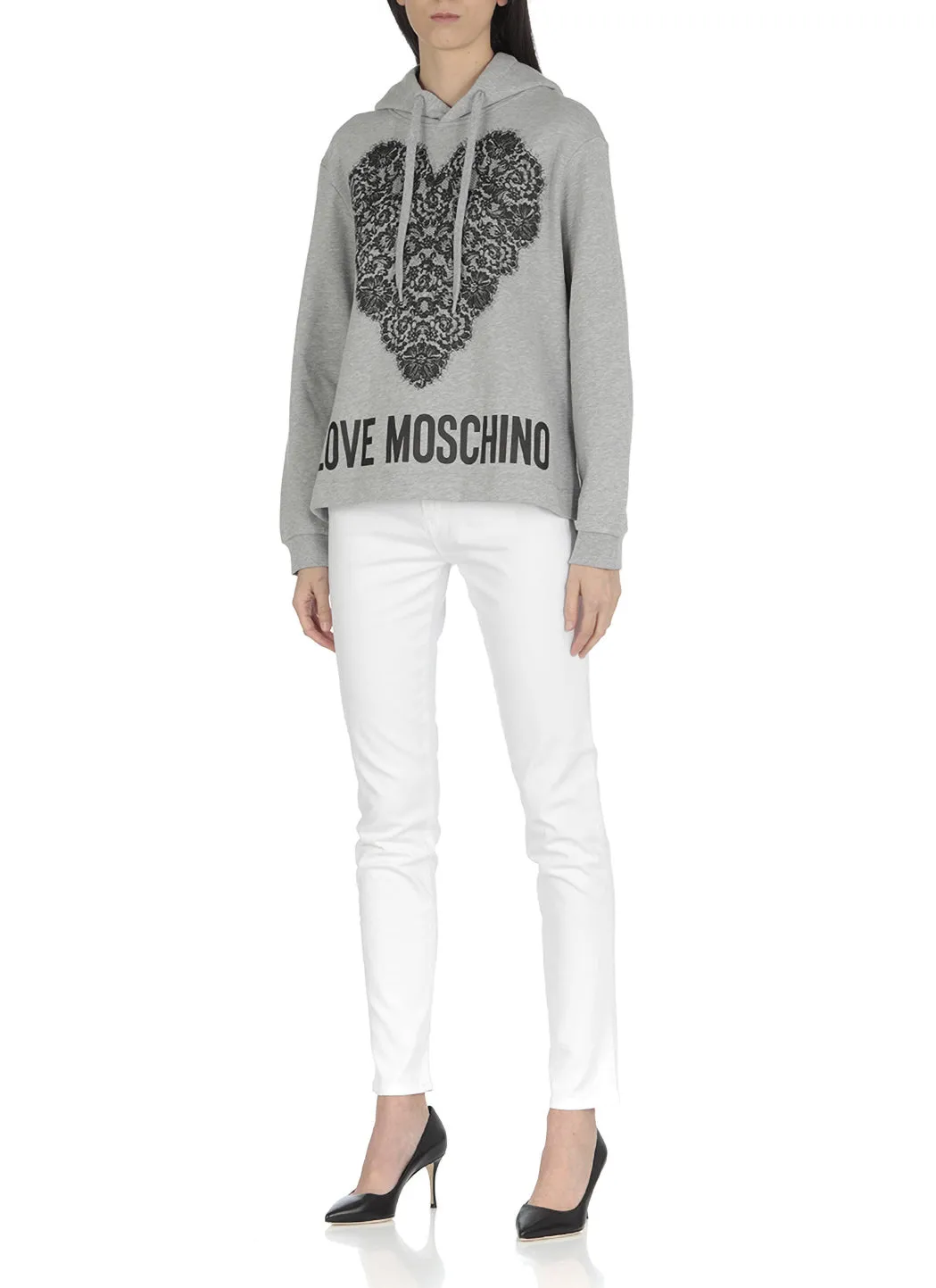 Love Moschino Lace Heart Logo Print Hoodie