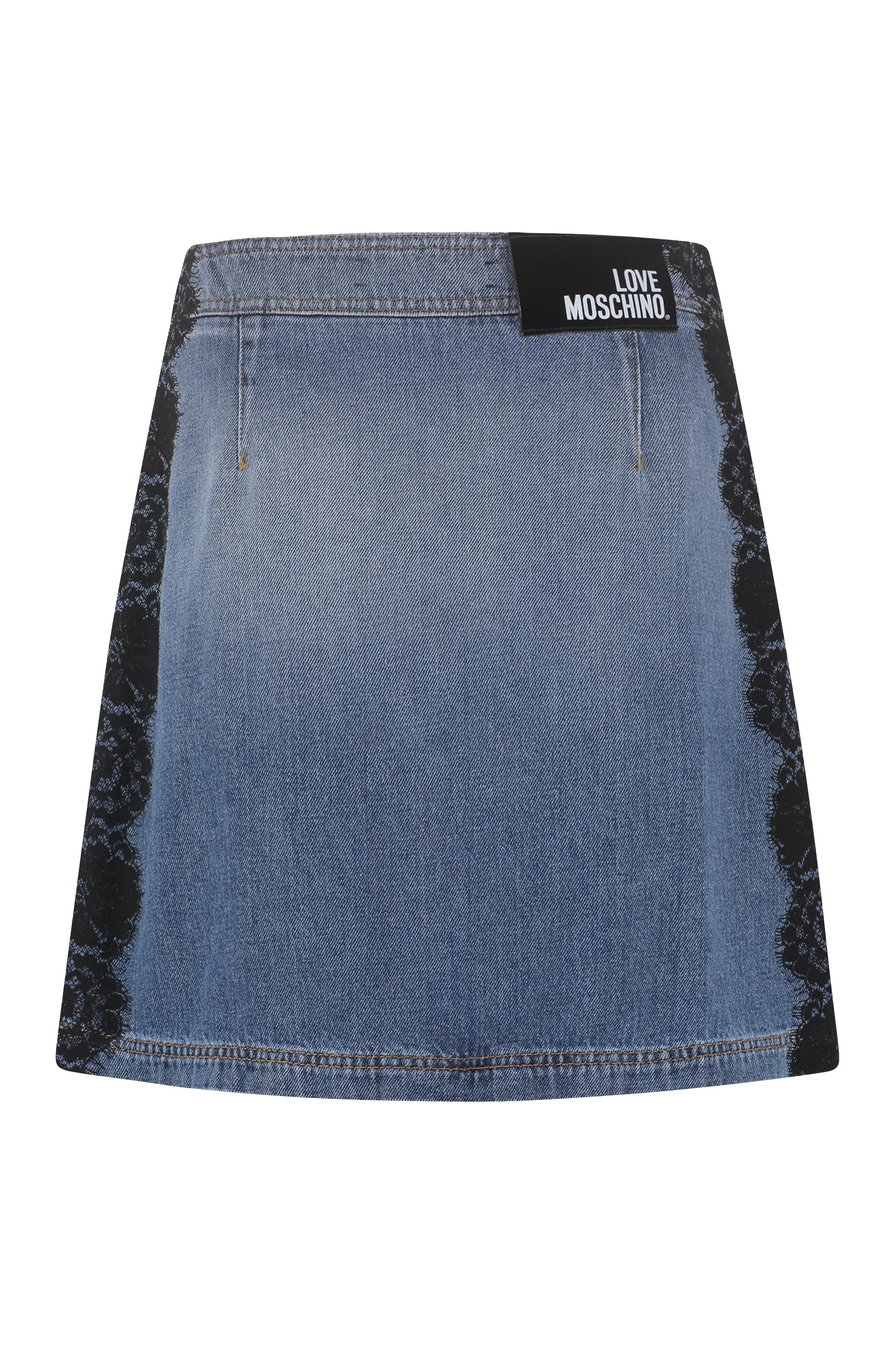 Love Moschino Logo Patch Zipped Denim Skirt