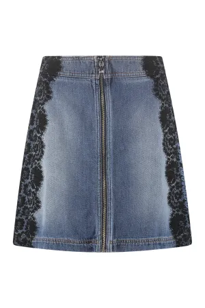 Love Moschino Logo Patch Zipped Denim Skirt