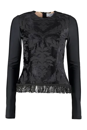 Marine Serre Pattern Jacquard Fringed Edge Top