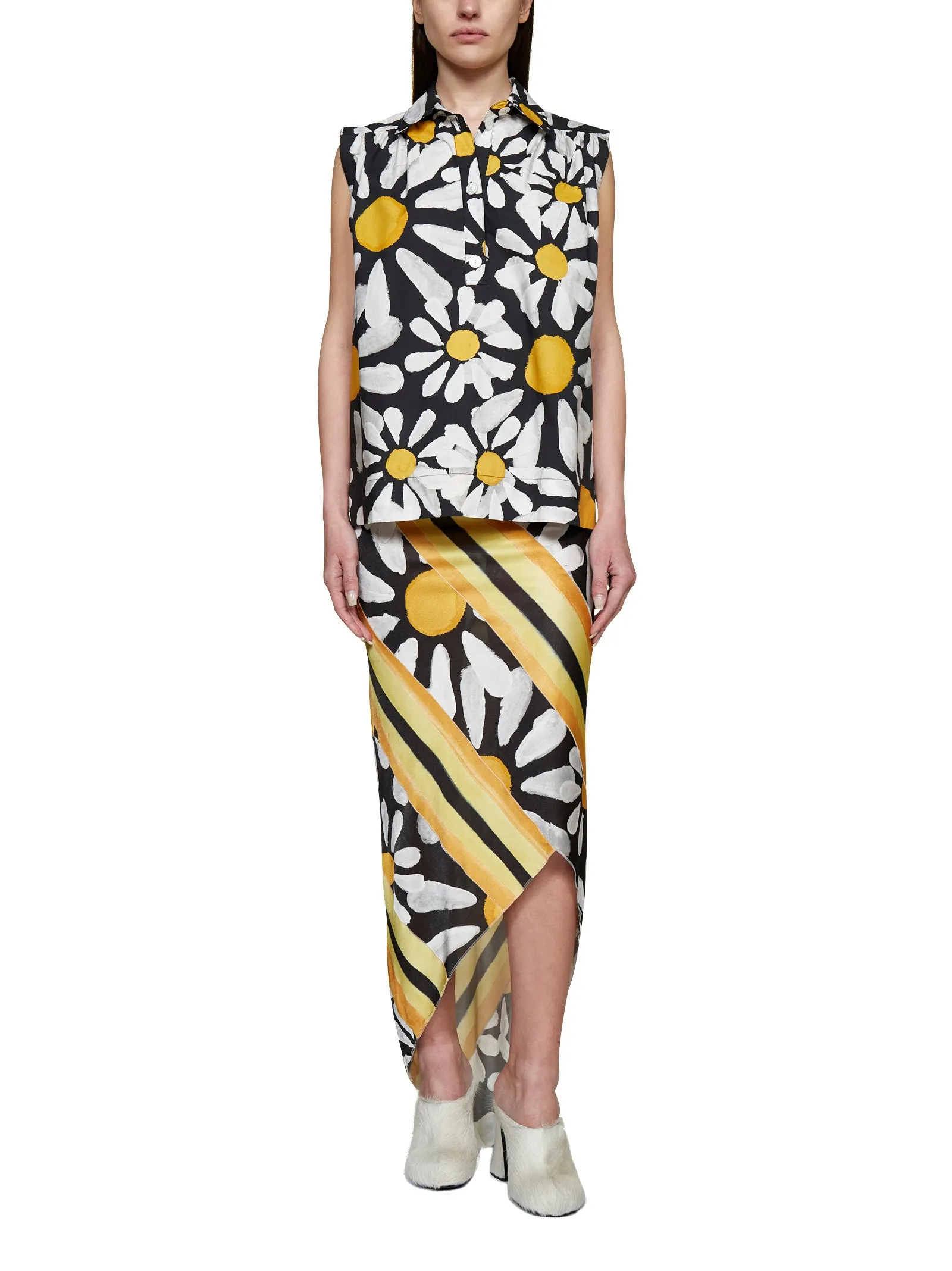 Marni Floral Printed Asymmetric Midi Skirt