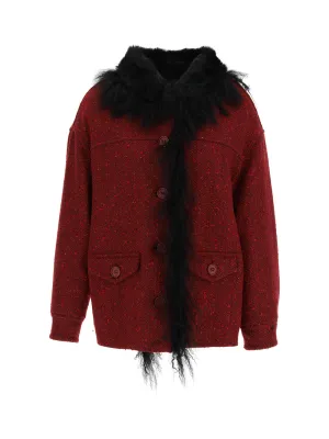 Marni Long Sleeved Shearling-Trim Tweed Jacket