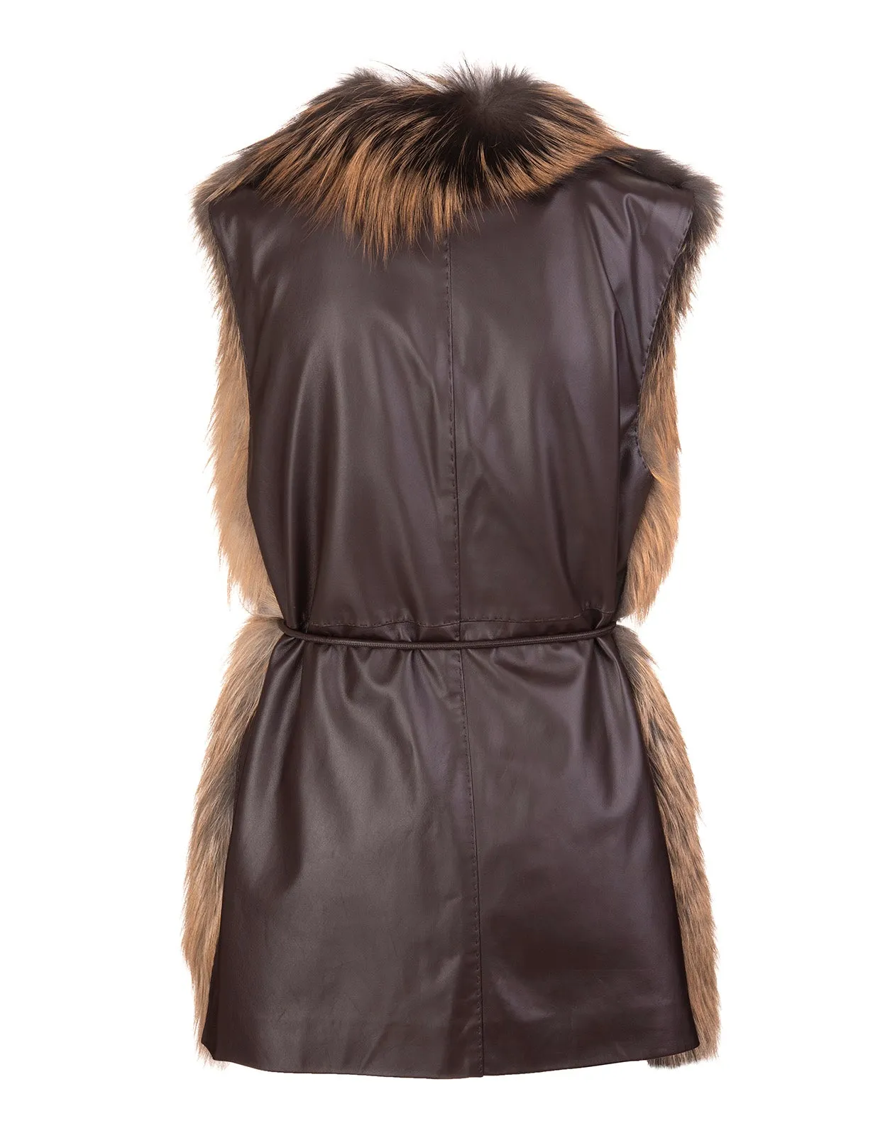 Max Mara Belted Fur Sleeveless Jacket