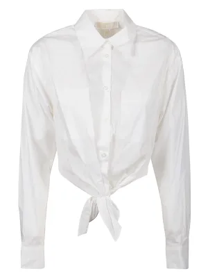 Michael Michael Kors Poplin Tie-Front Cropped Shirt