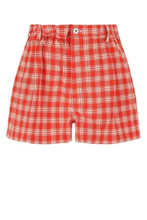 Miu Miu Logo Detailed Checked Shorts