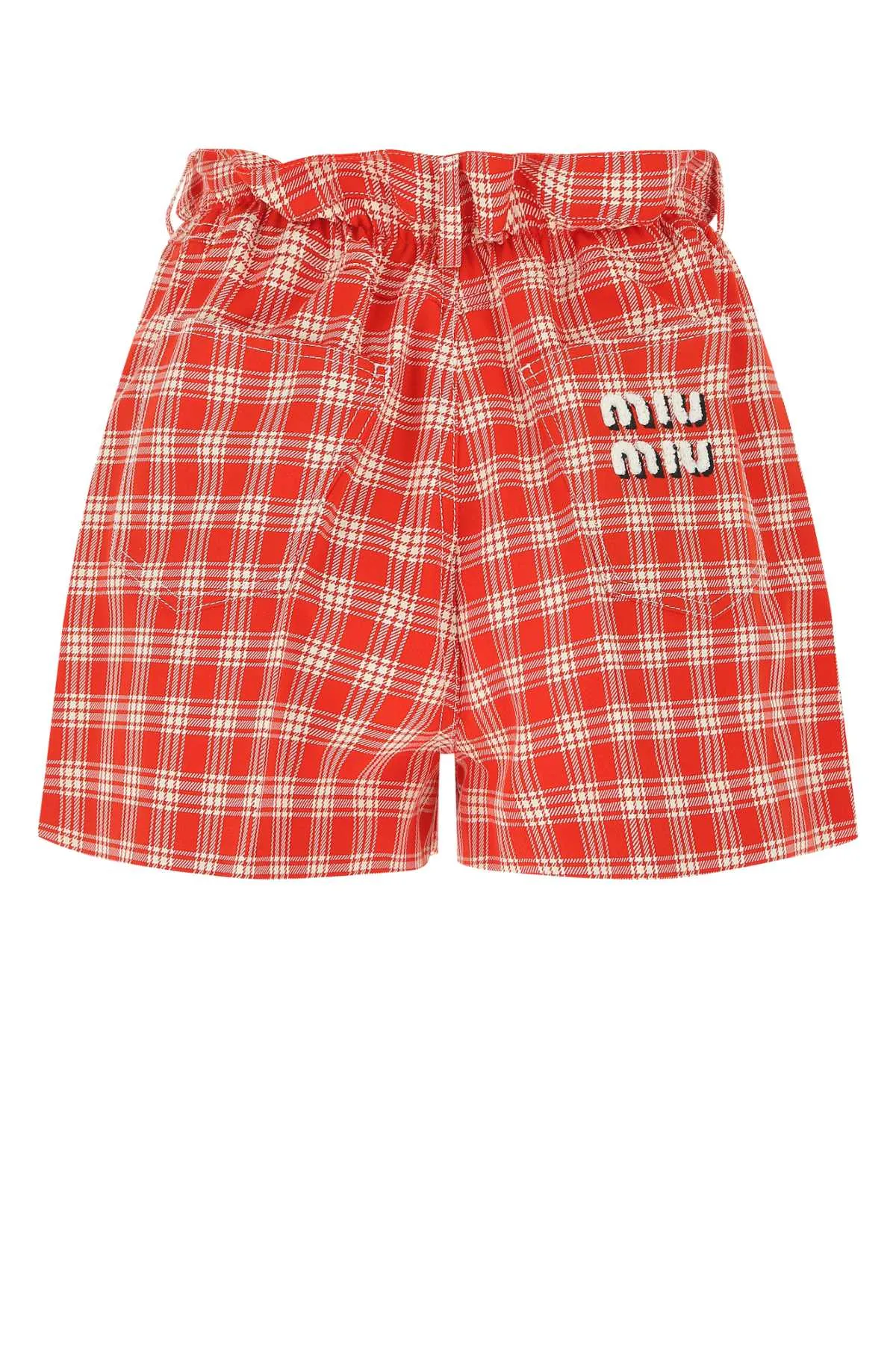 Miu Miu Logo Detailed Checked Shorts