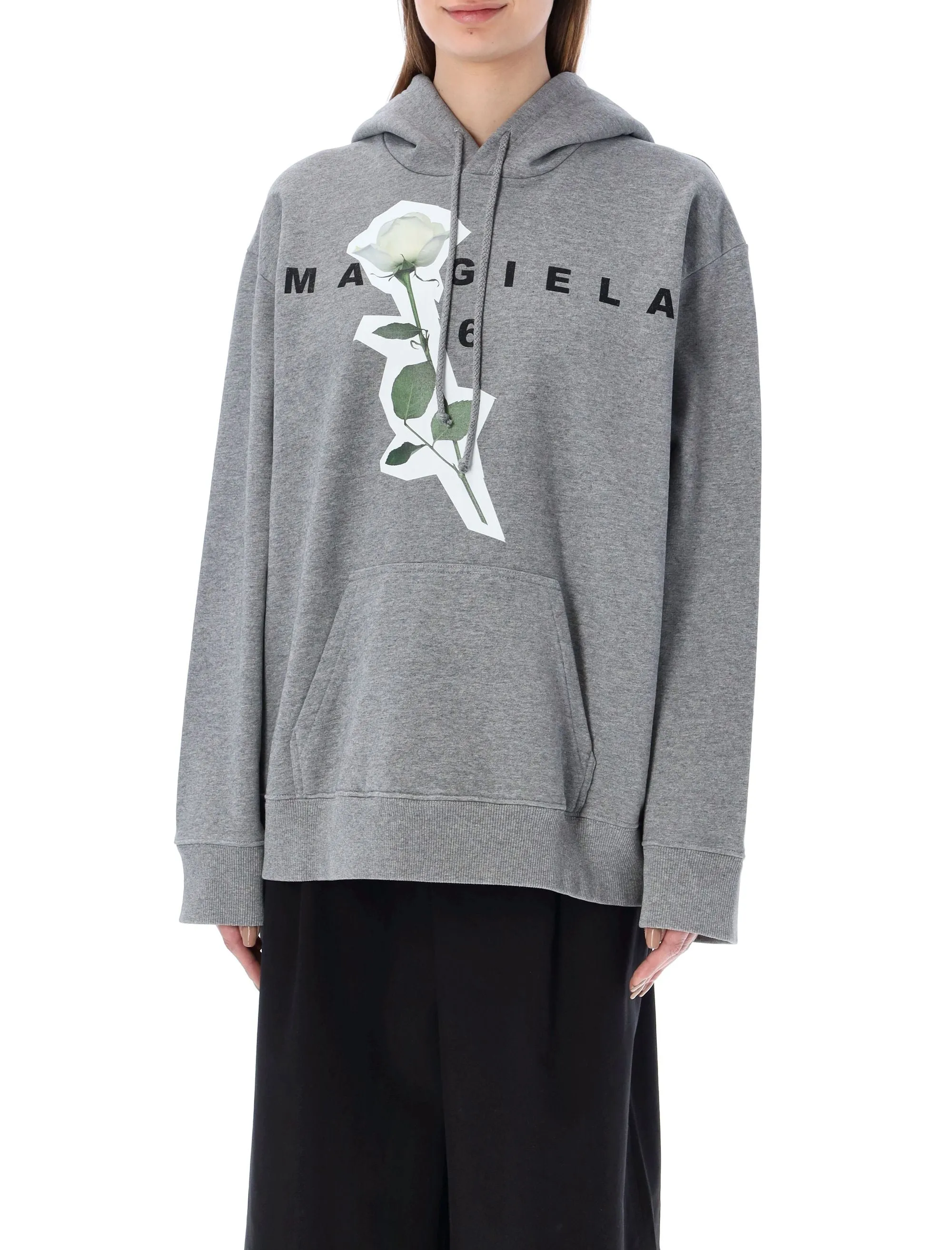 MM6 Maison Margiela Logo Printed Drawstring Hoodie
