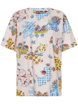 Moschino Allover Animal Printed Crewneck T-Shirt