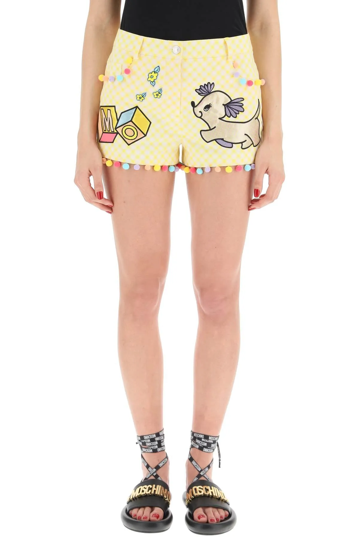 Moschino Cartoon Animal Patched Gingham Shorts