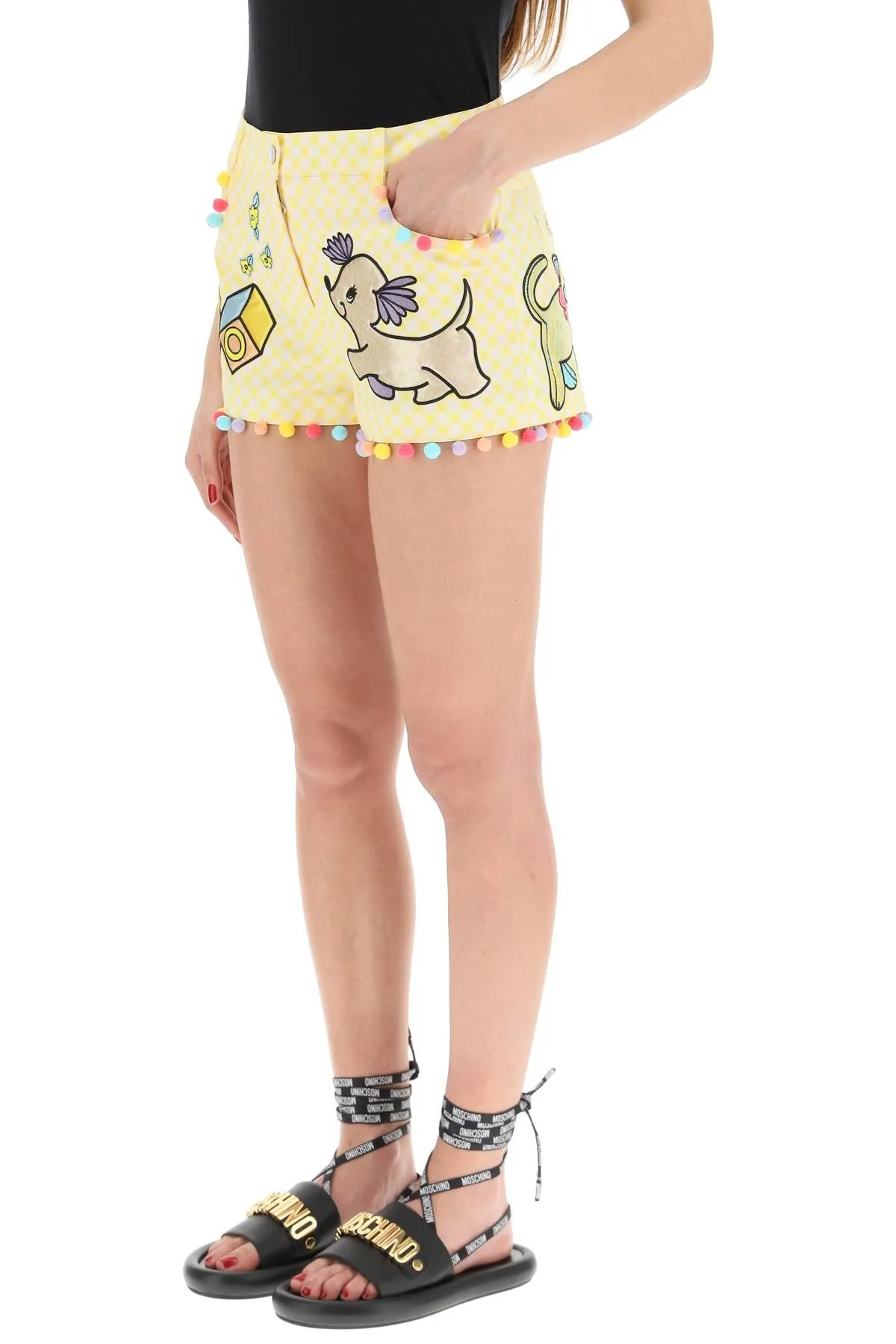 Moschino Cartoon Animal Patched Gingham Shorts