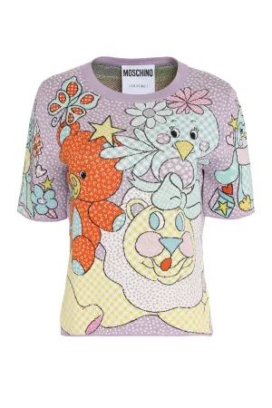Moschino Cartoon-Pattern Crewneck Knitted Top