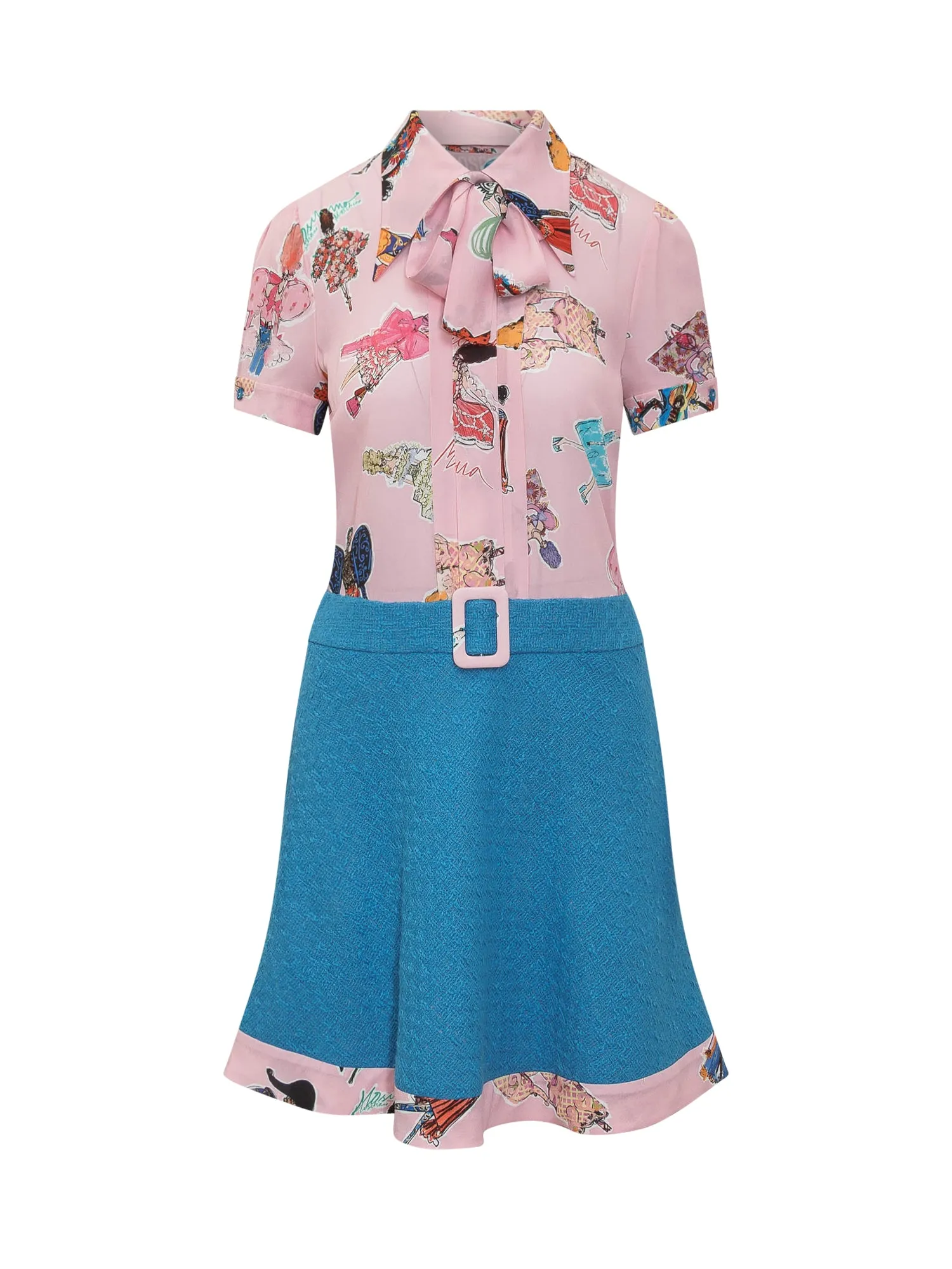 Moschino Graphic Printed Belted Mini Shirt Dress