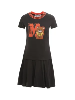 Moschino Logo Flocked Crewneck Mini Dress
