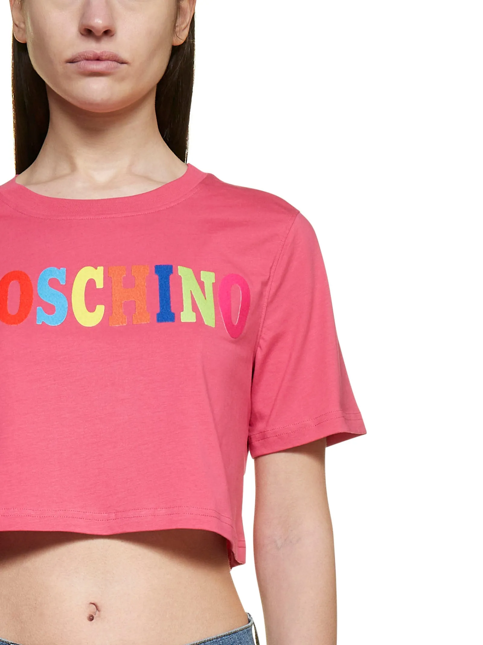 Moschino Logo Printed Crewneck Cropped T-Shirt
