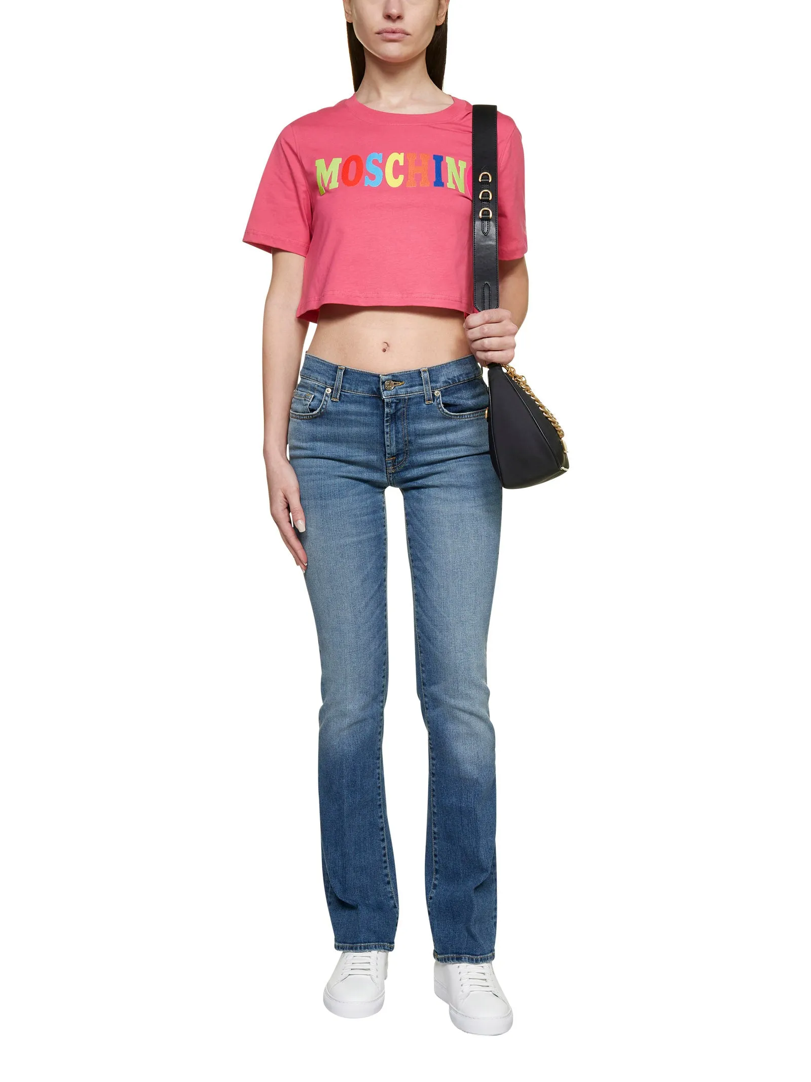 Moschino Logo Printed Crewneck Cropped T-Shirt