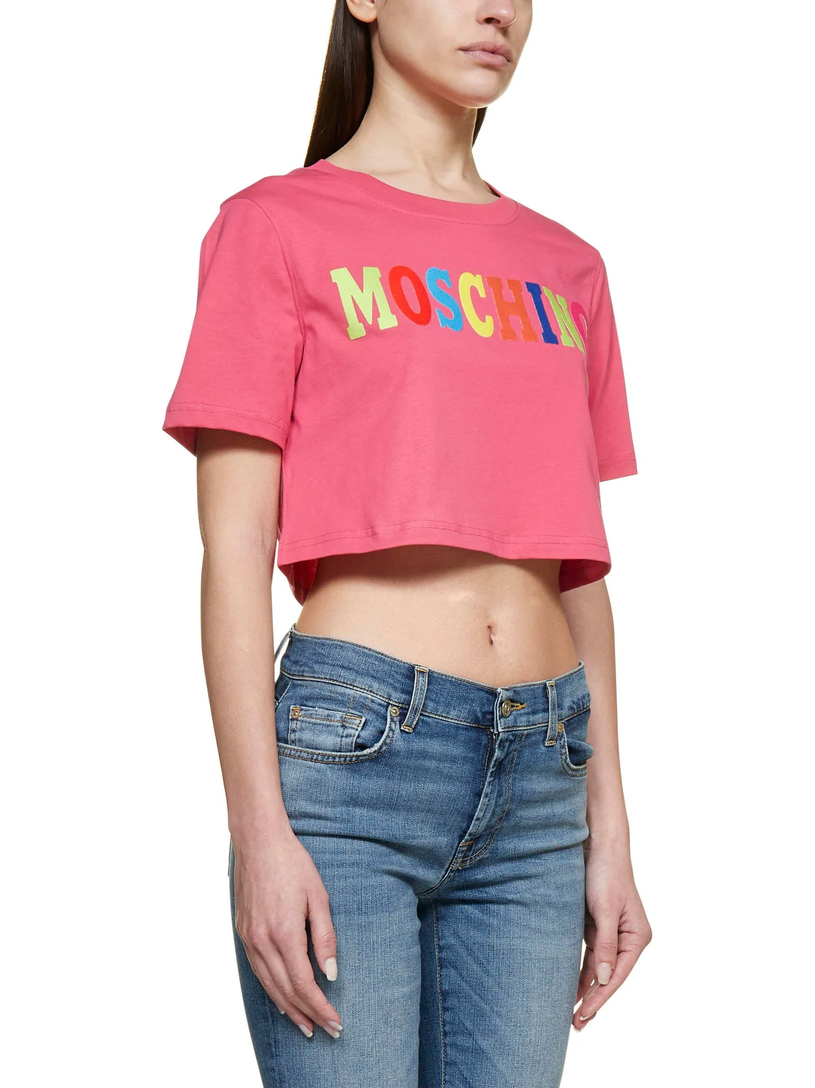 Moschino Logo Printed Crewneck Cropped T-Shirt