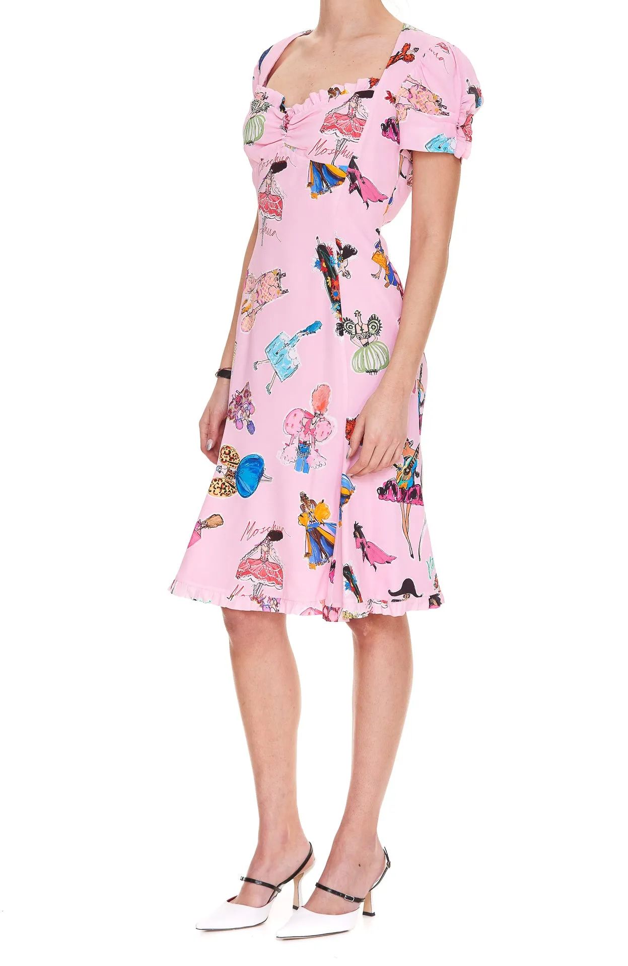 Moschino Printed Ruched Detail Midi Dress